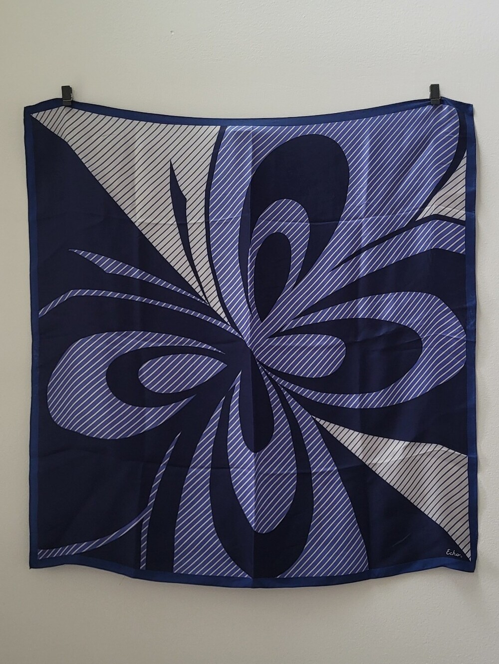 Echo Navy Grey And Blue Silk Scarf